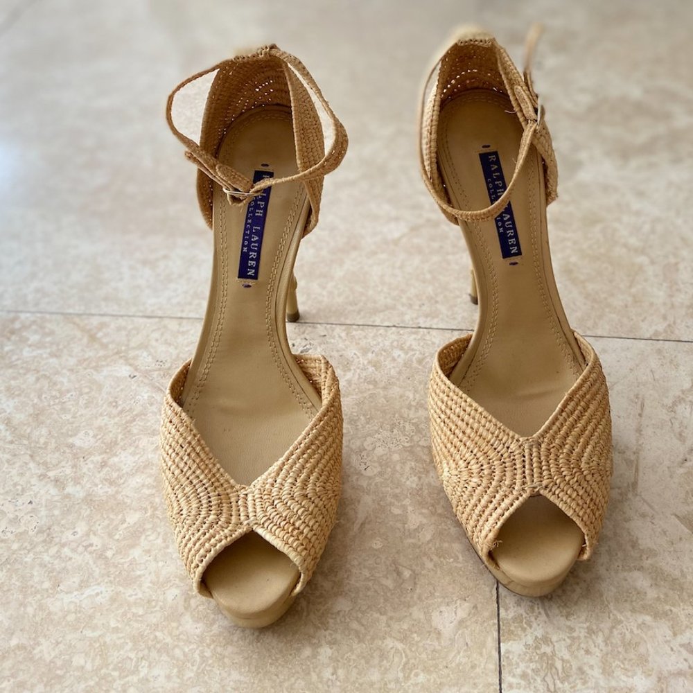 Ralph Lauren Collection raffia & leather platform